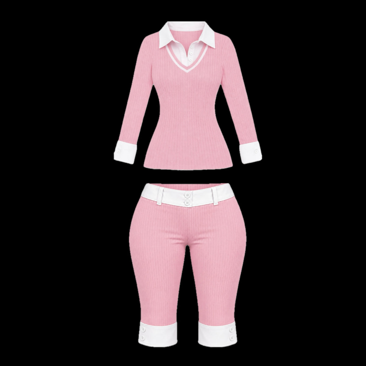Pink Cherié Ribbed Capri Set